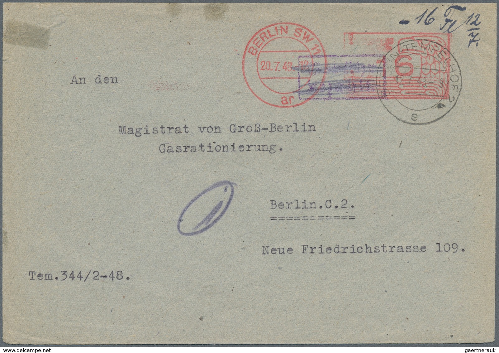 Berlin - Besonderheiten: Ortsbf. Ab Berlin-Tempelhof 2 Vom 12.7.48 An Den Magistrat Von Groß Berlin - Autres & Non Classés