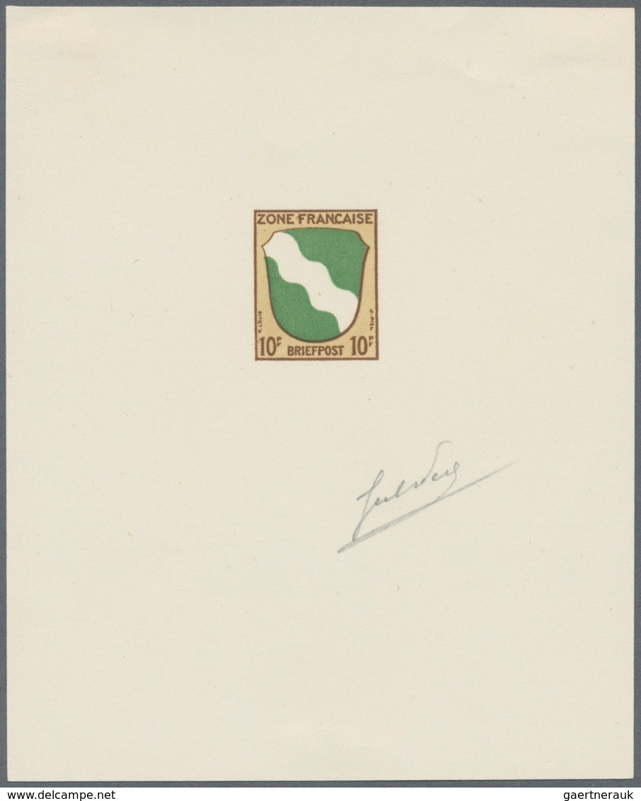 Französische Zone - Allgemeine Ausgabe: 1945, 10 Pfg. Wappen, Hochformatiger Künstlerdruck Im Drei-F - Autres & Non Classés