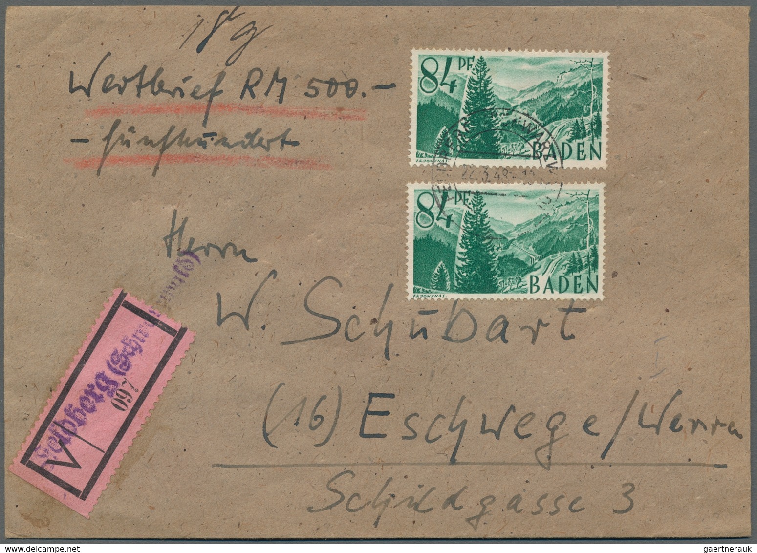 Französische Zone - Baden: 1947, "84 Pfg. 1. Ausgabe", Zwei Werte Als Seltene Portorichtige MeF Auf - Sonstige & Ohne Zuordnung