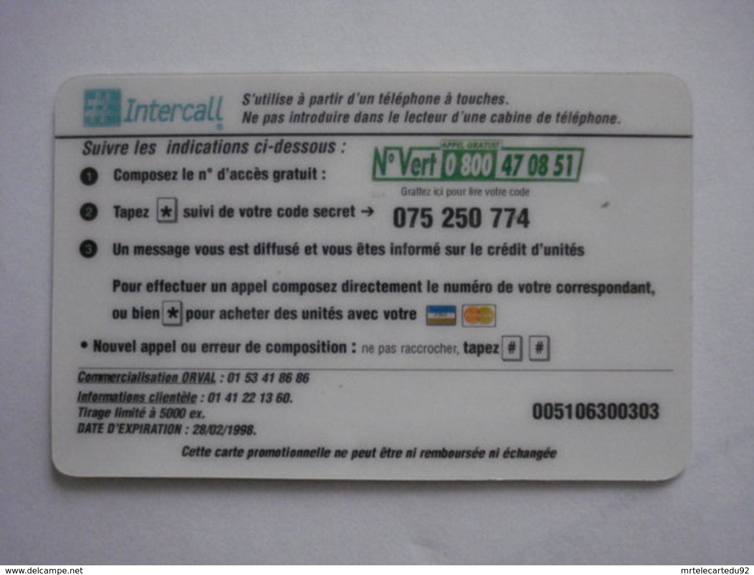 Carte Prépayée Française "INTERCALL" (utilisée Luxe). - Per Cellulari (ricariche)