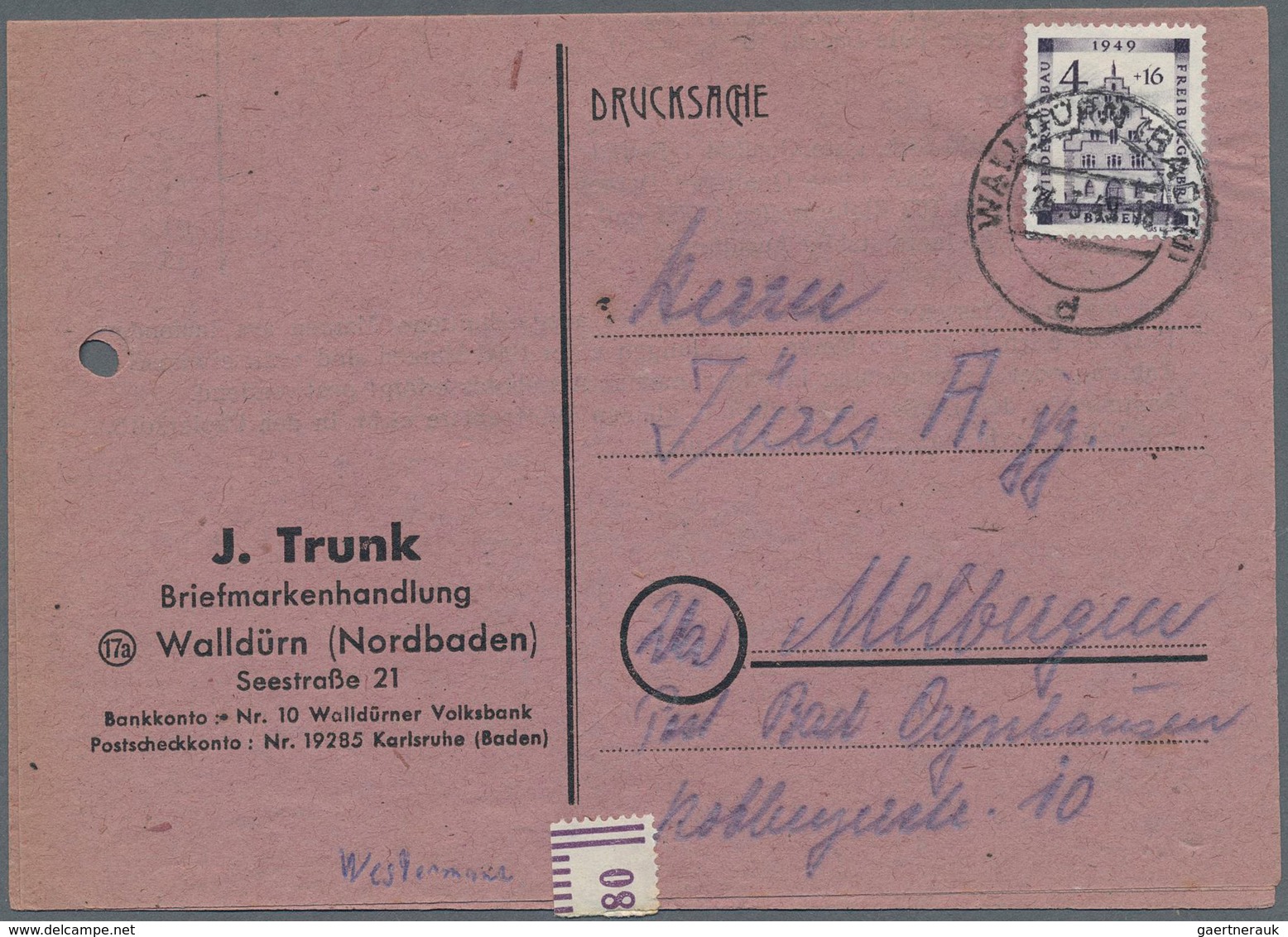Französische Zone - Baden: 1948, Wiederaufbau Stadt Freiburg, Portogerechte Einzelfrankatur 4 + 16 P - Sonstige & Ohne Zuordnung