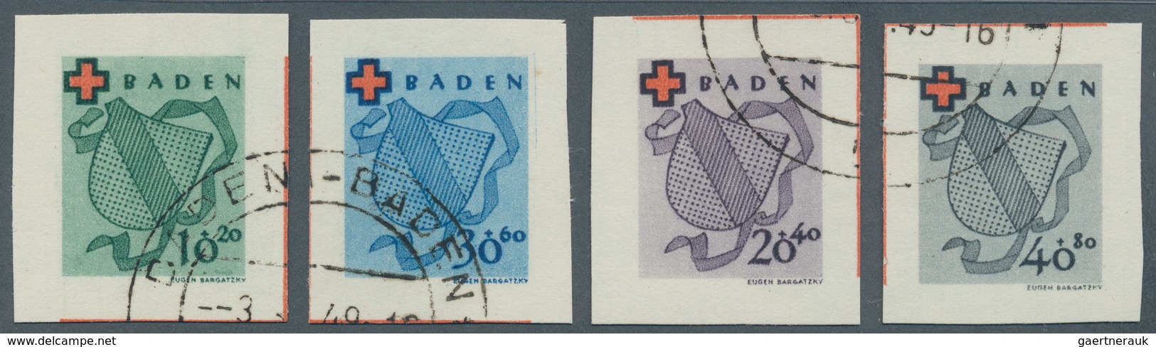 Französische Zone - Baden: 1949, Werte 10 Bis 40 Pf Aus Geschnittenem Rot-Kreuz-Block, Breitrandig U - Other & Unclassified