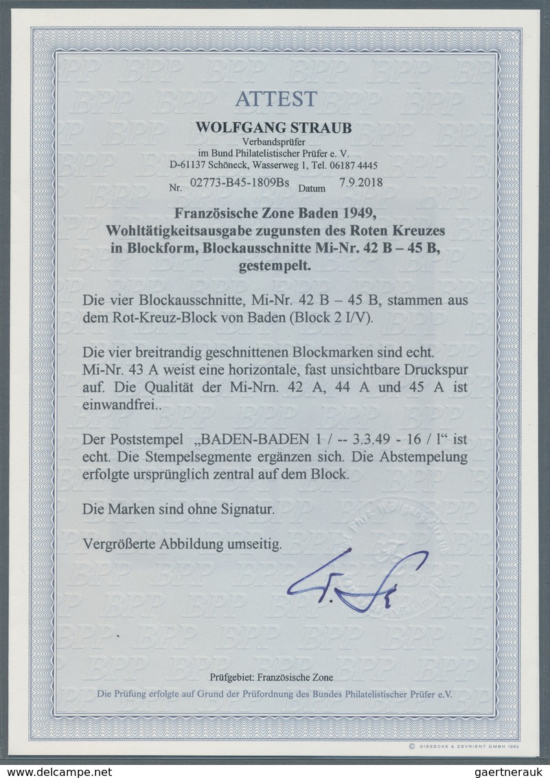 Französische Zone - Baden: 1949, Werte 10 Bis 40 Pf Aus Geschnittenem Rot-Kreuz-Block, Breitrandig U - Sonstige & Ohne Zuordnung