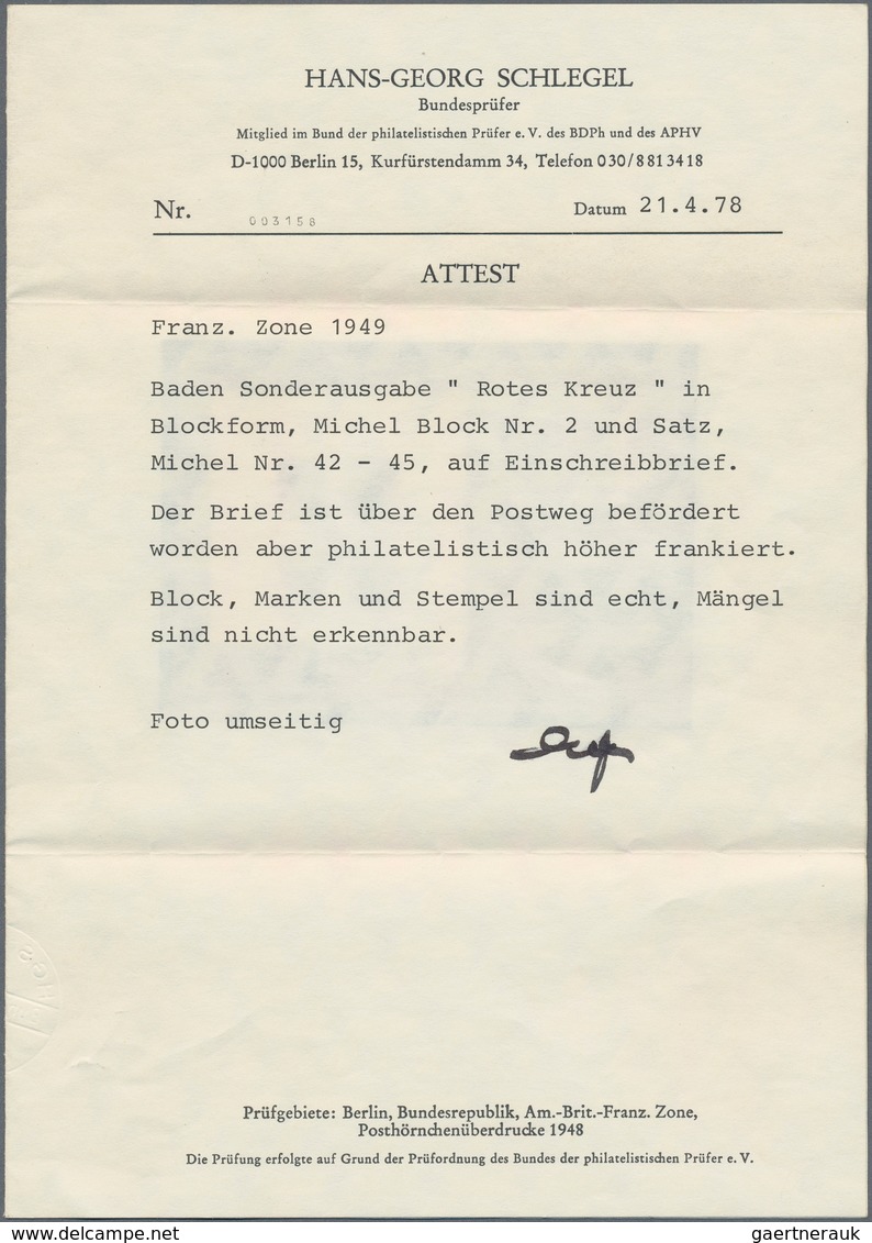 Französische Zone - Baden: 1949. Luftpost-R-Brief Mit Rot-Kreuz-Block Und Kpl. Rot-Kreuz-Satz (gezäh - Sonstige & Ohne Zuordnung