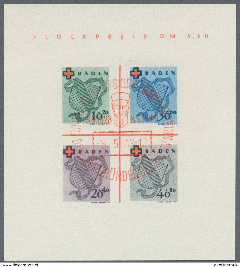 Französische Zone - Baden: 1949, Rotes Kreuz-Block In Type II/IV Mit Rotem Sonderstempel "FREIBURG 8 - Autres & Non Classés