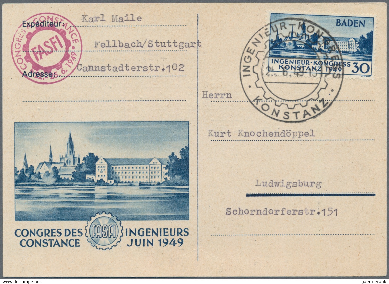 Französische Zone - Baden: 1949, "Konstanz I", Zweimal Auf FDC, Davon Einmal Portorichtig In Die Sch - Autres & Non Classés