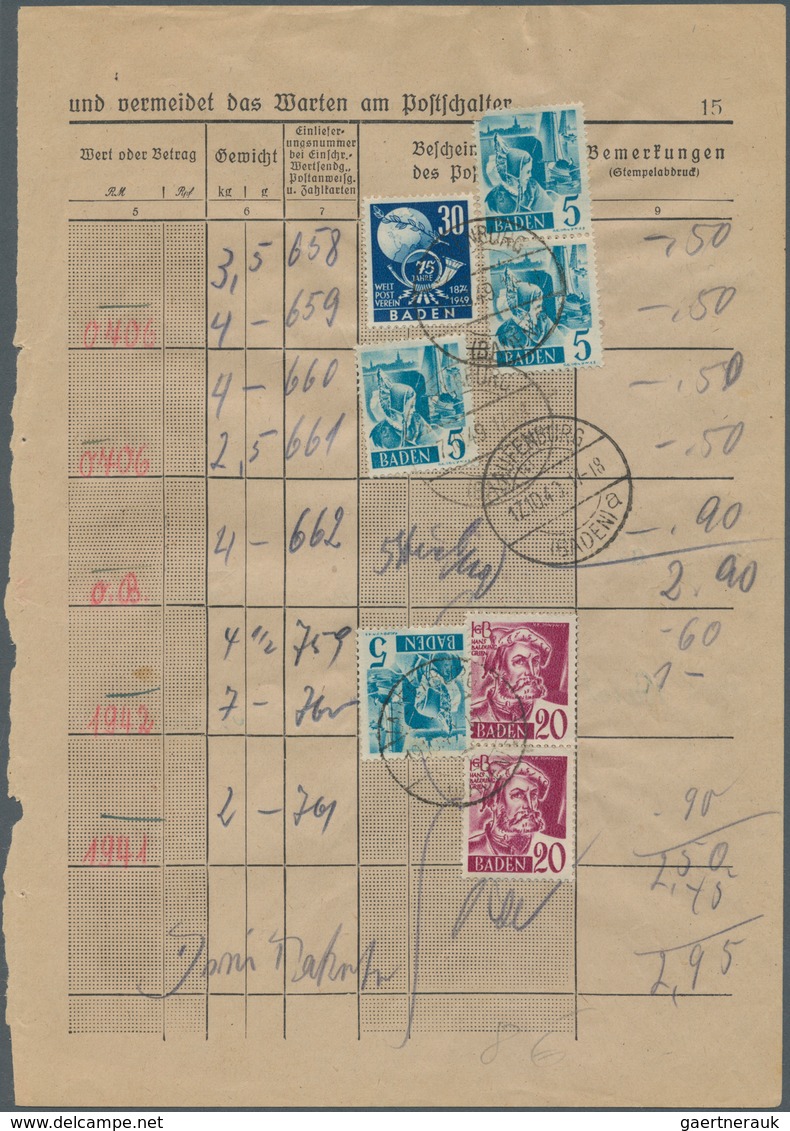 Französische Zone - Baden: 1949. Weltpostverein 30 Pf Mit 4x 5 Pf Mädel Und Senkr. Paar 20 Pf Baldun - Autres & Non Classés