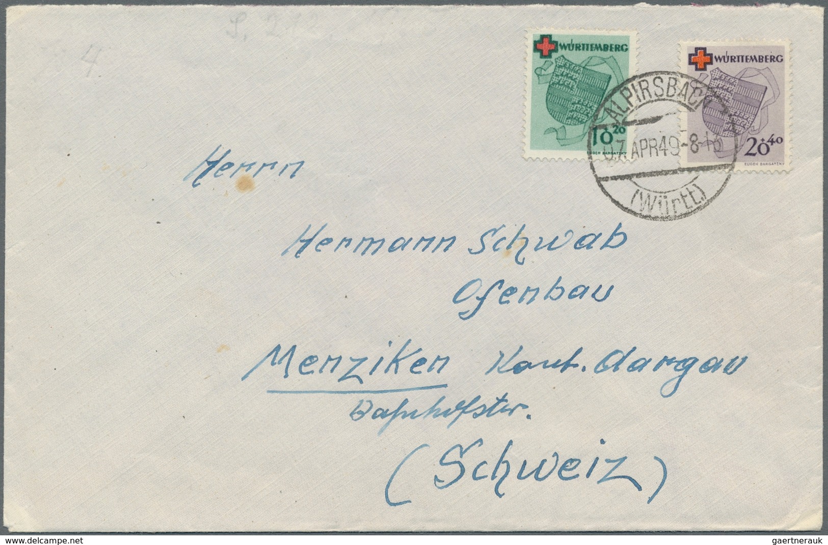 Französische Zone - Württemberg: 1949, "10 Und 20 Pfg. Rotes Kreuz" Als Portorichtige MiF Auf Brief - Other & Unclassified