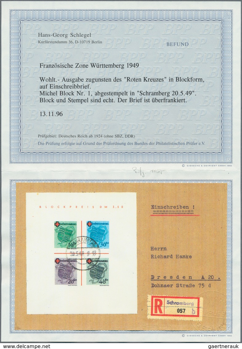 Französische Zone - Württemberg: 1949, Blockausgabe Rotes Kreuz Auf überfrankiertem R-Brief Von Schr - Other & Unclassified