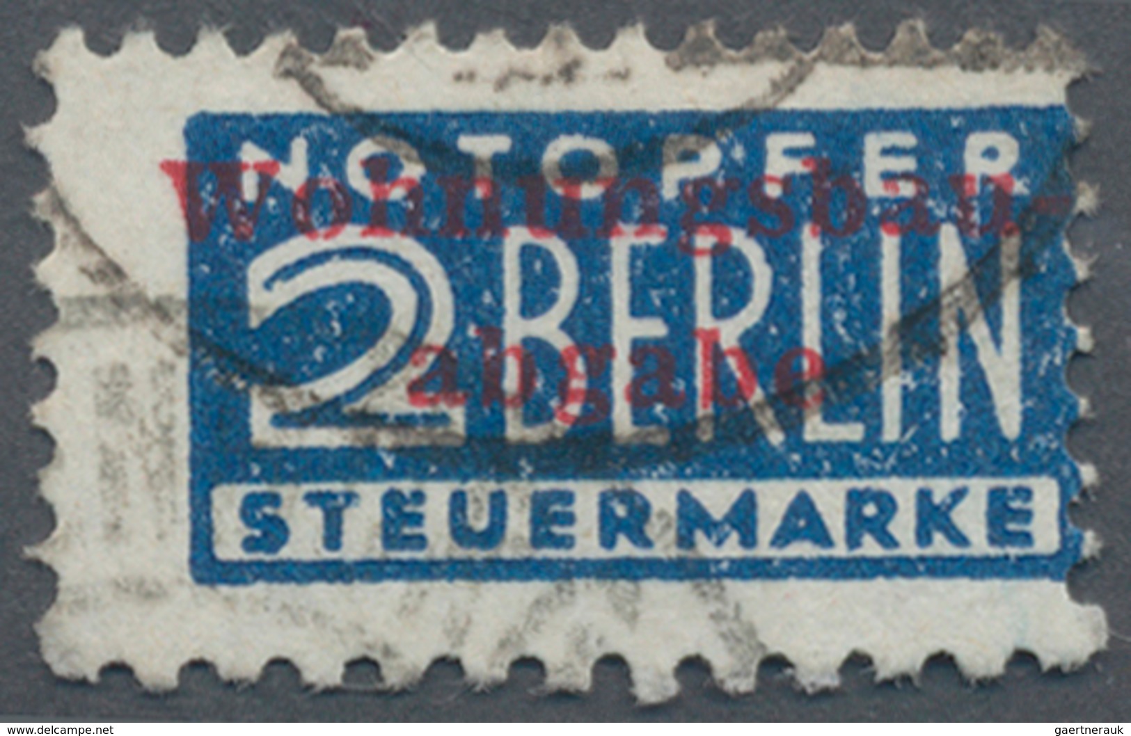 Französische Zone - Württemberg - Wohnungsbau-Abgabe: 1949, Wohnungsbaumarke Mit Rotem Aufdruck In K - Sonstige & Ohne Zuordnung