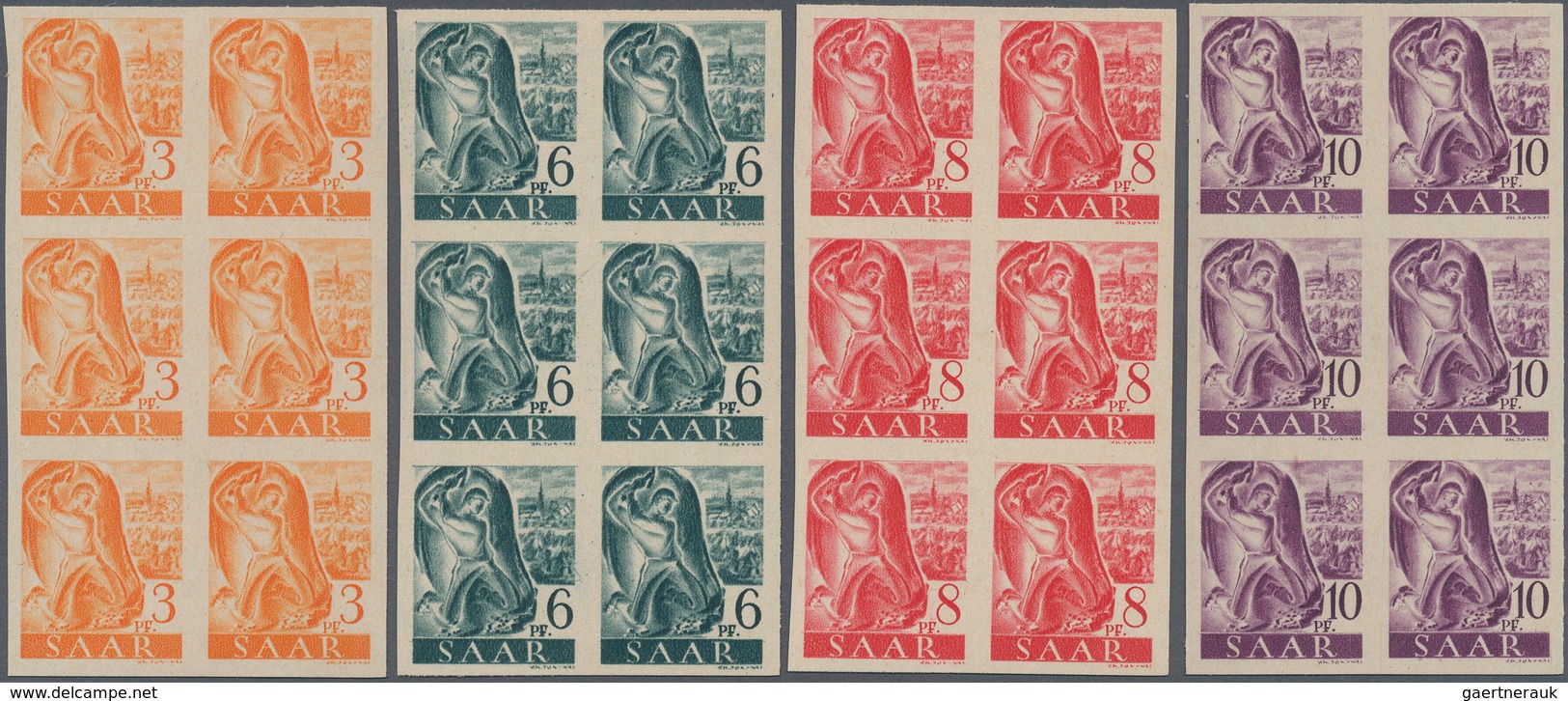 Saarland (1947/56): 1947, Freimarken "Saar I", 3 Pfg. Bis 60 Pfg., Zehn Werte Je In Ungezähnten 6er- - Unused Stamps