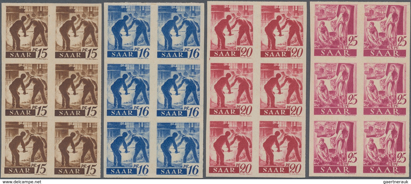 Saarland (1947/56): 1947, Freimarken "Saar I", 3 Pfg. Bis 60 Pfg., Zehn Werte Je In Ungezähnten 6er- - Unused Stamps