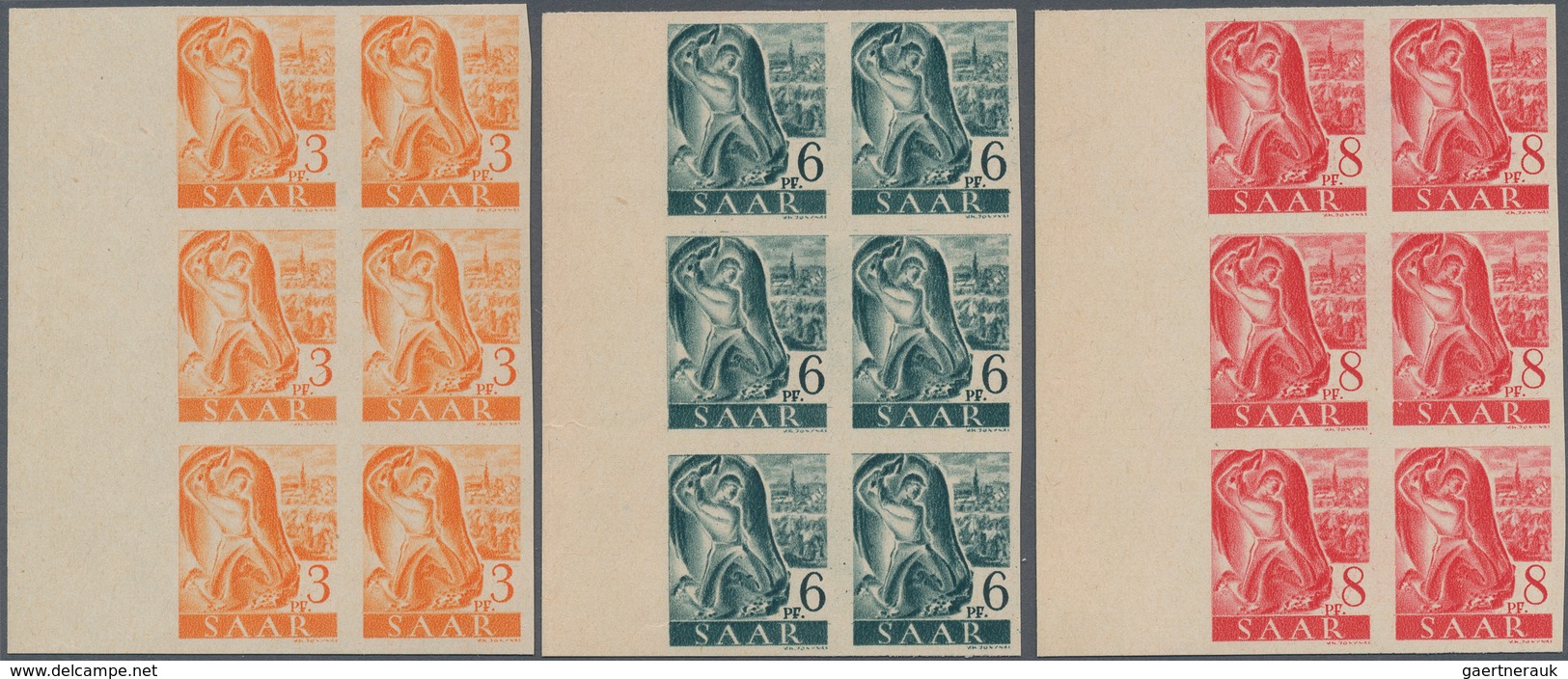 Saarland (1947/56): 1947, Freimarken "Saar I", 3 Pfg. Bis 60 Pfg., Zehn Werte Je In Ungezähnten 6er- - Neufs