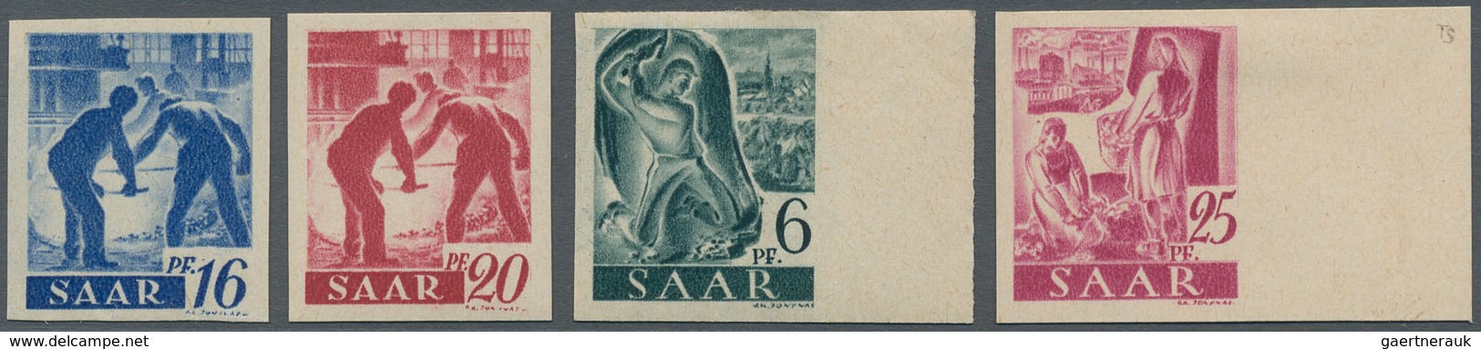 Saarland (1947/56): 1947, Partie Von Sechs Ungezähnten Werten Der Freimarkenserie "Berufe Und Ansich - Neufs