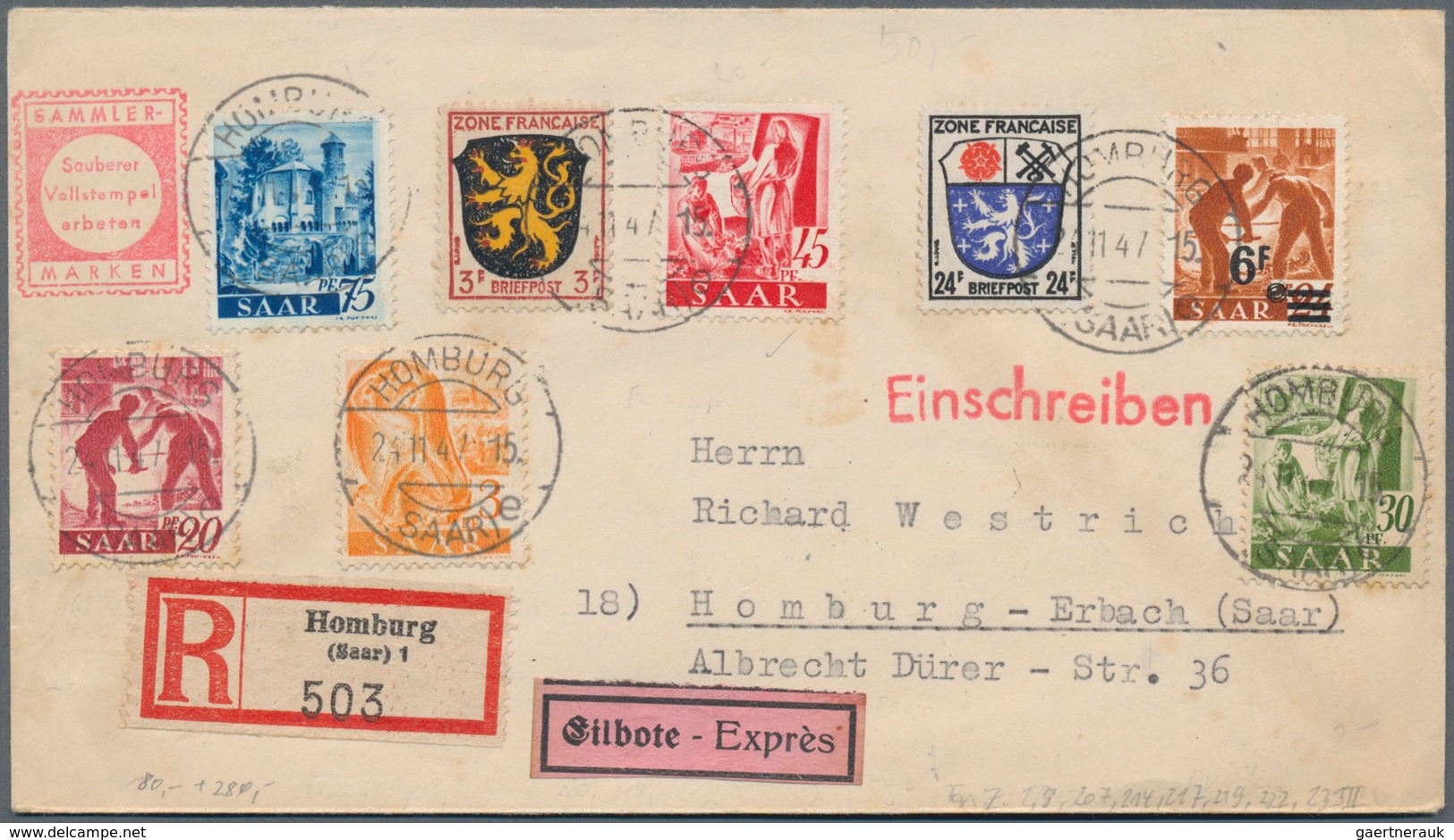 Saarland (1947/56): 1947, Bedarfsbrief Ab "LUDWEILER über VÖLKLINGEN" Frankiert Mit 12 Pfg Aus Der E - Unused Stamps