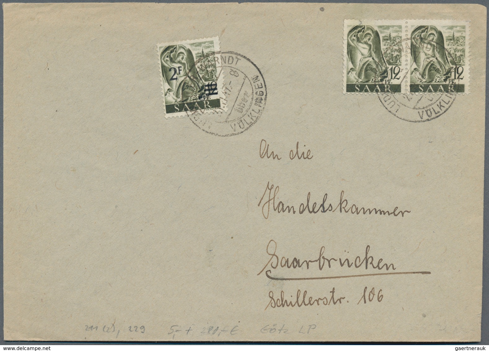 Saarland (1947/56): 1947, Bedarfsbrief Ab "LUDWEILER über VÖLKLINGEN" Frankiert Mit 12 Pfg Aus Der E - Unused Stamps