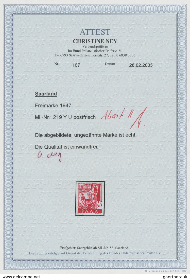 Saarland (1947/56): 1947, "45 Pfg. Dunkelrosarot Ungezähnt", Postfrischer Wert Mit Seltener Kombinat - Ungebraucht