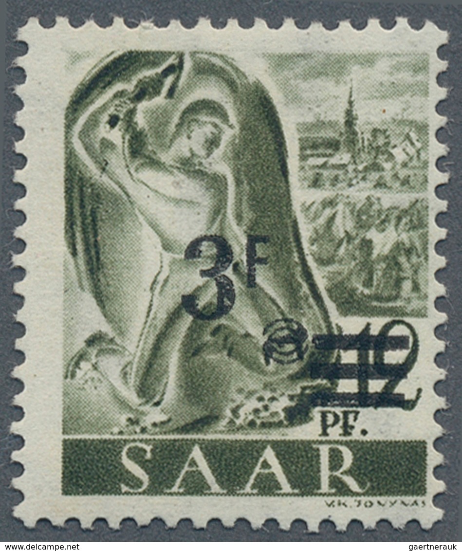 Saarland (1947/56): 1947, Aufdruck-Ausgabe, "3 F" Auf 12 Pfg. Schwarzgrauoliv, Aufdruckabart (anstat - Unused Stamps