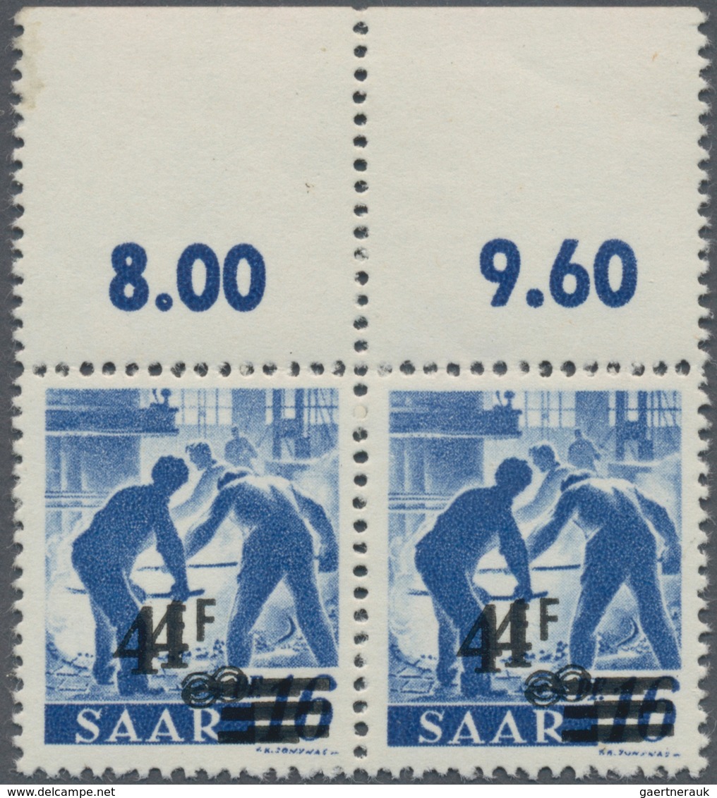 Saarland (1947/56): 1947, 4 Fr. Auf 16 Pfg. Neuauflage Mit Doppeltem Aufdruck Im Waagerechten Paar V - Ungebraucht