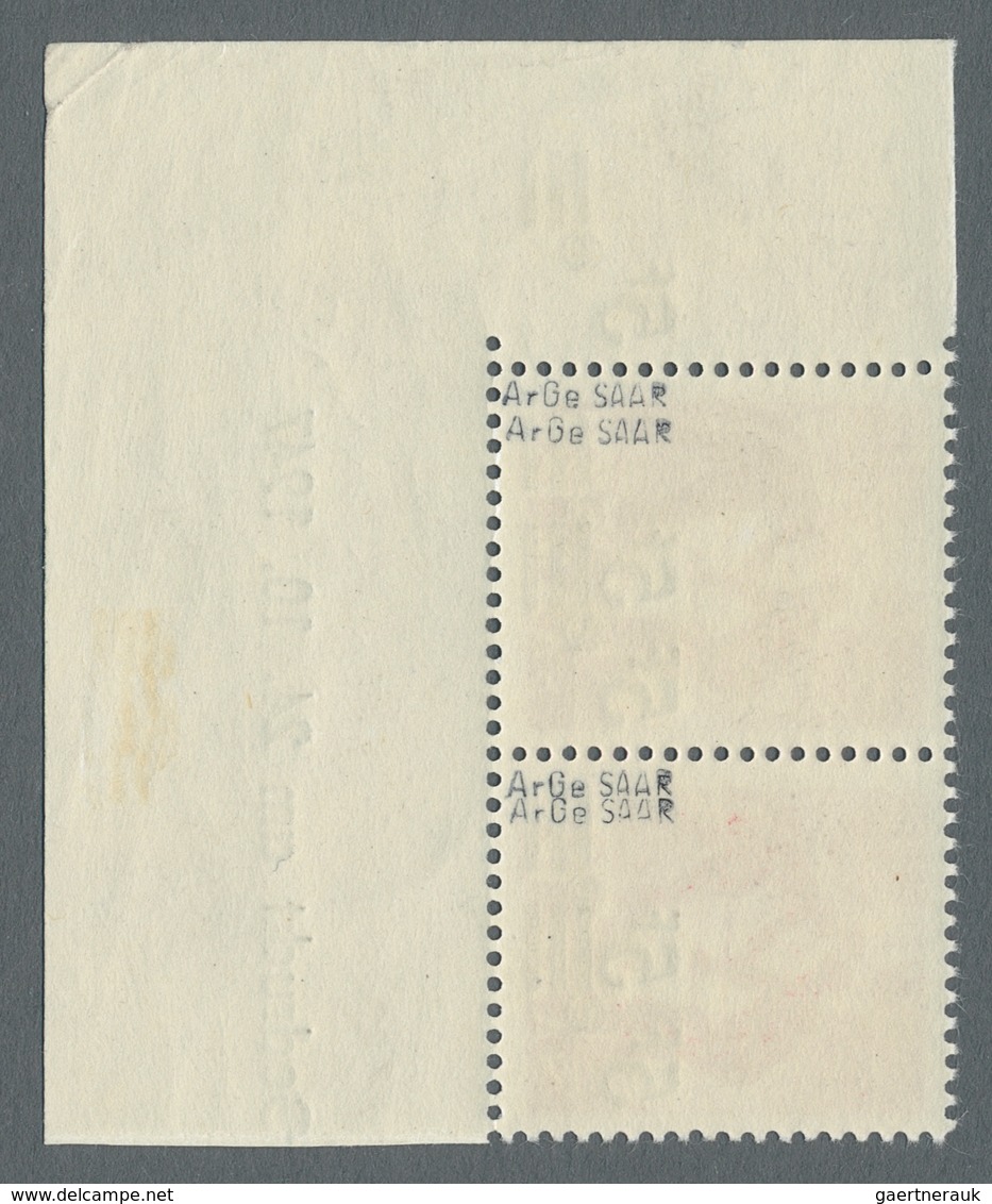 Saarland (1947/56): 1947, "5 Fr. Auf 20 Pfg. Mit Doppeltem Aufdruck Und Druckdatum", Postfrisches Ec - Unused Stamps