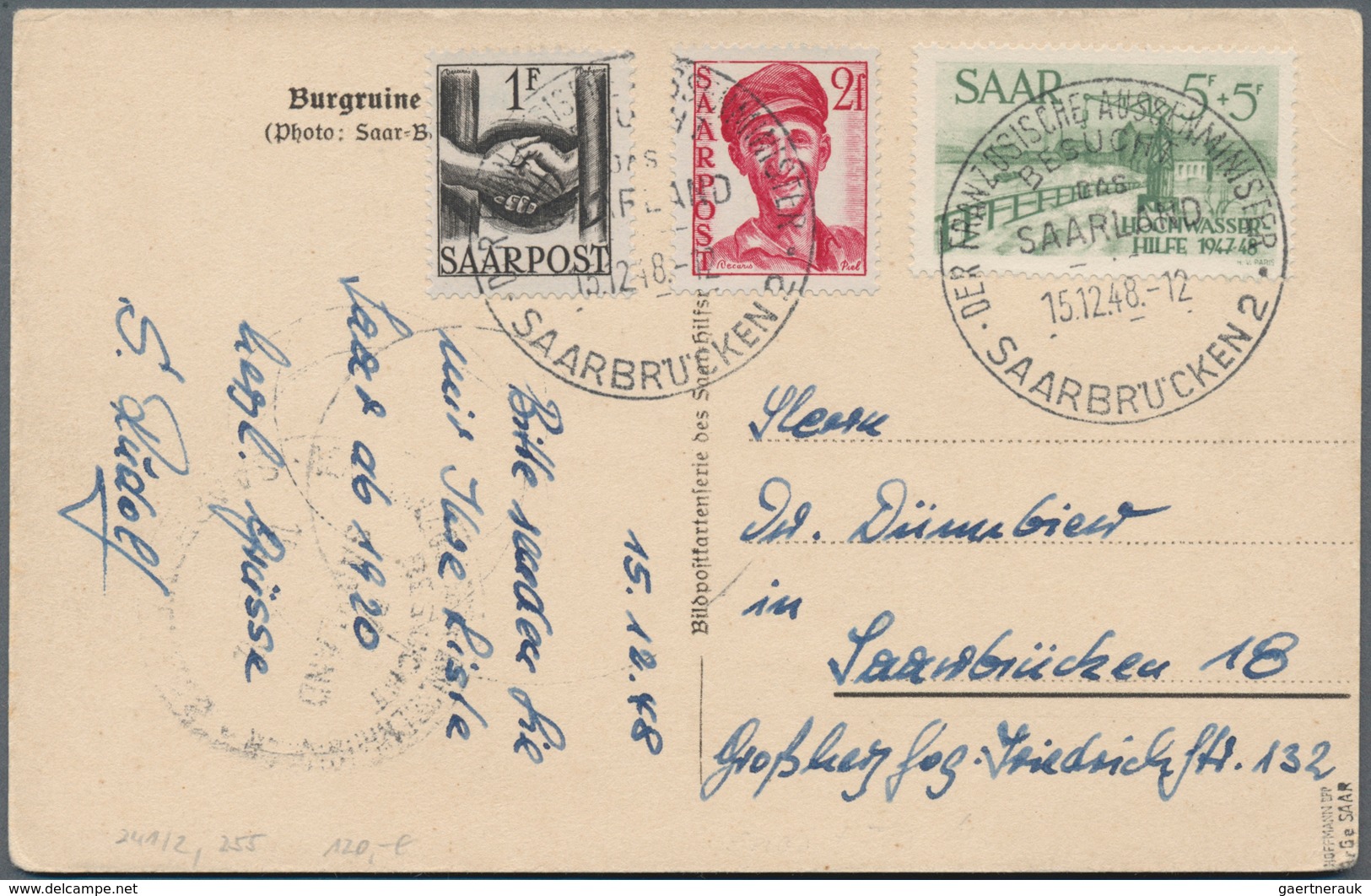 Saarland (1947/56): 1948, Vier Belege Jeweils Mit Werten Aus Dem Hochwasserhilfe-Satz In Mischfranka - Unused Stamps