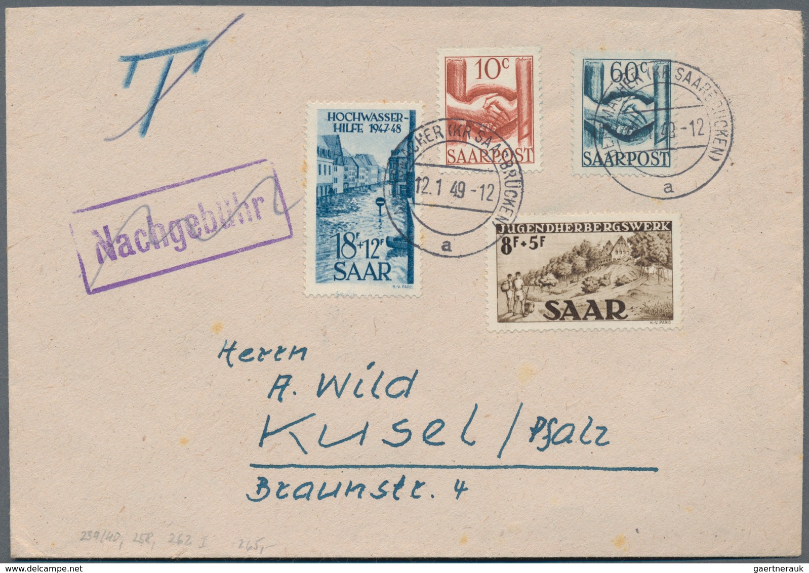 Saarland (1947/56): 1948, Vier Belege Jeweils Mit Werten Aus Dem Hochwasserhilfe-Satz In Mischfranka - Unused Stamps