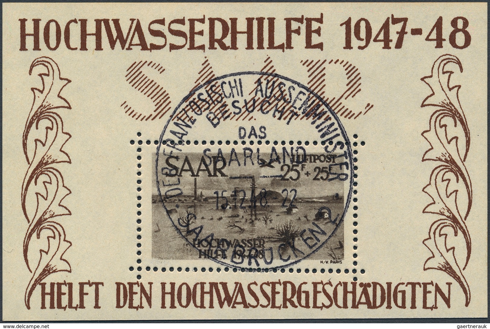 Saarland (1947/56): 1948, Flugpost-Hochwasserblock, Entwertet Mit Sonderstempel "SAARBRÜCKEN 2 DER F - Neufs