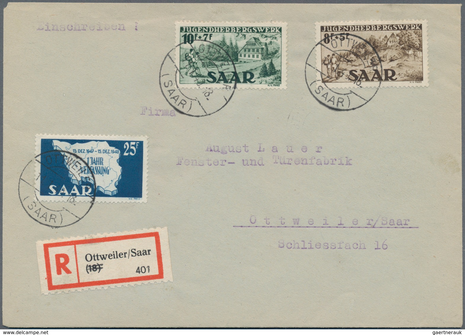 Saarland (1947/56): 1949, Jugendherbergswerk, Beide Werte In Type I, Mit Beifrankatur Auf (überfrank - Unused Stamps