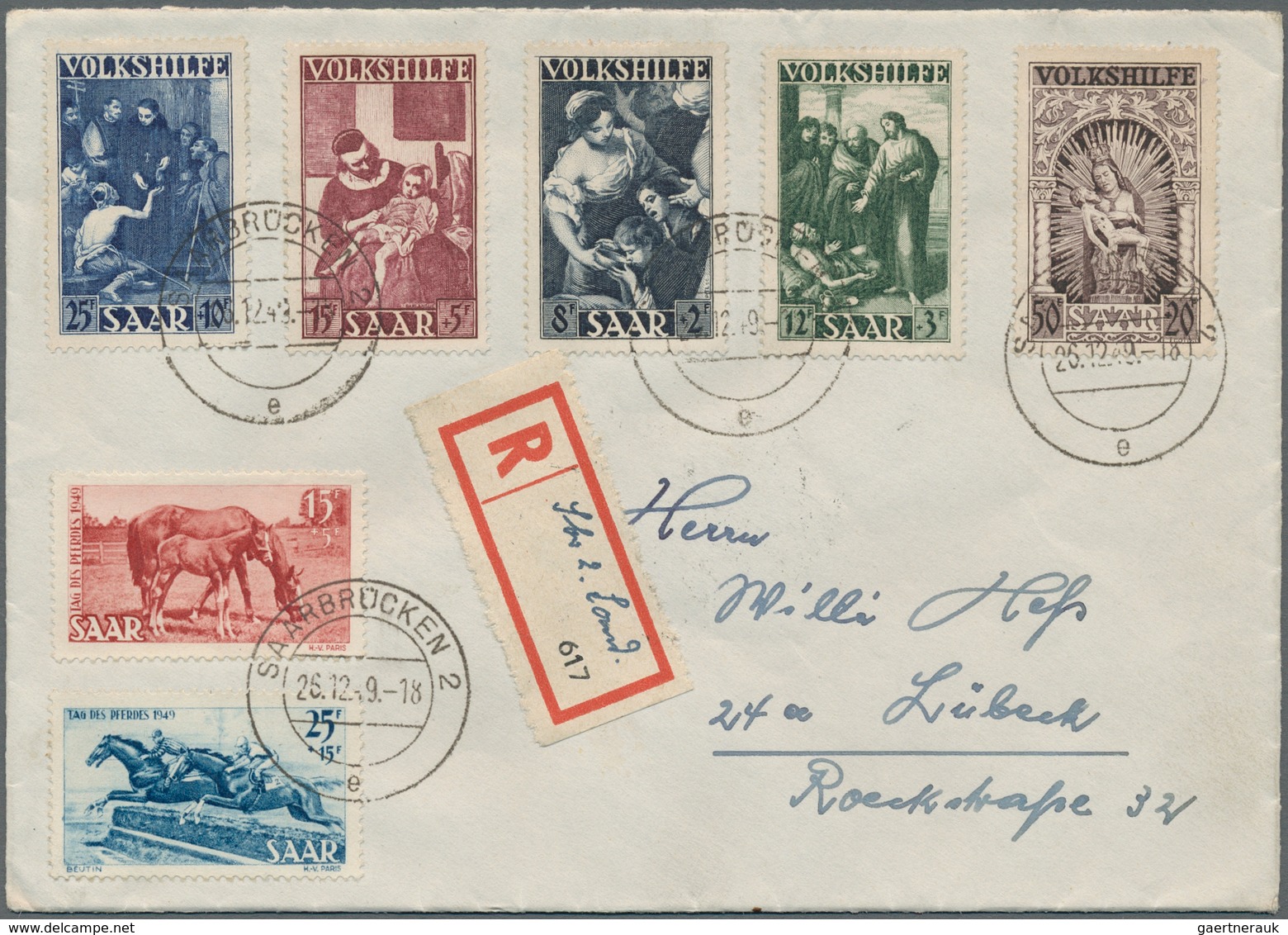 Saarland (1947/56): 1949, Volkshilfesatz 5 Werte Komplett Zusammen Mit "Tag Des Pferdes"-Satz Auf Ec - Unused Stamps