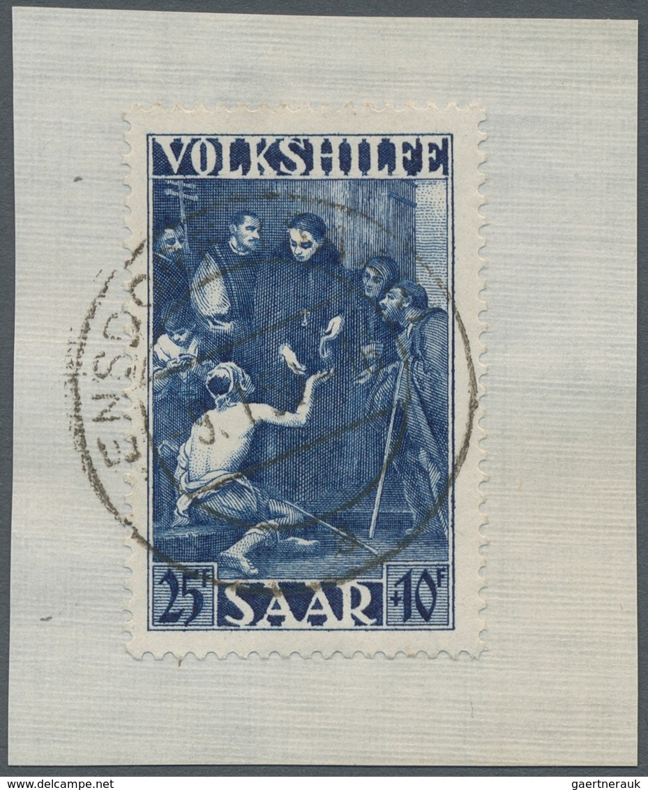 Saarland (1947/56): 1949, Volkshilfesatz 5 Werte Komplett Jeweils Auf Briefstück Mit Meist Zentrisch - Unused Stamps