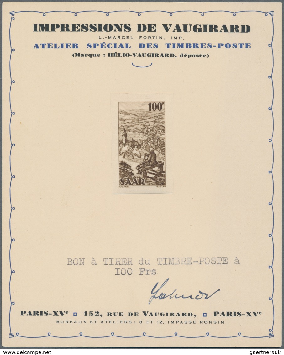 Saarland (1947/56): 1949/50. Außergewöhnliche Serie von 8 ungezähnten, gummierten Marken, fixiert au