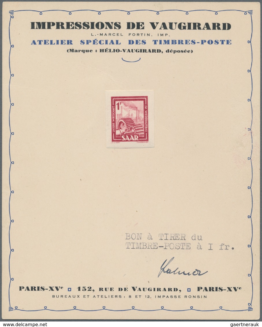 Saarland (1947/56): 1949/50. Außergewöhnliche Serie von 8 ungezähnten, gummierten Marken, fixiert au