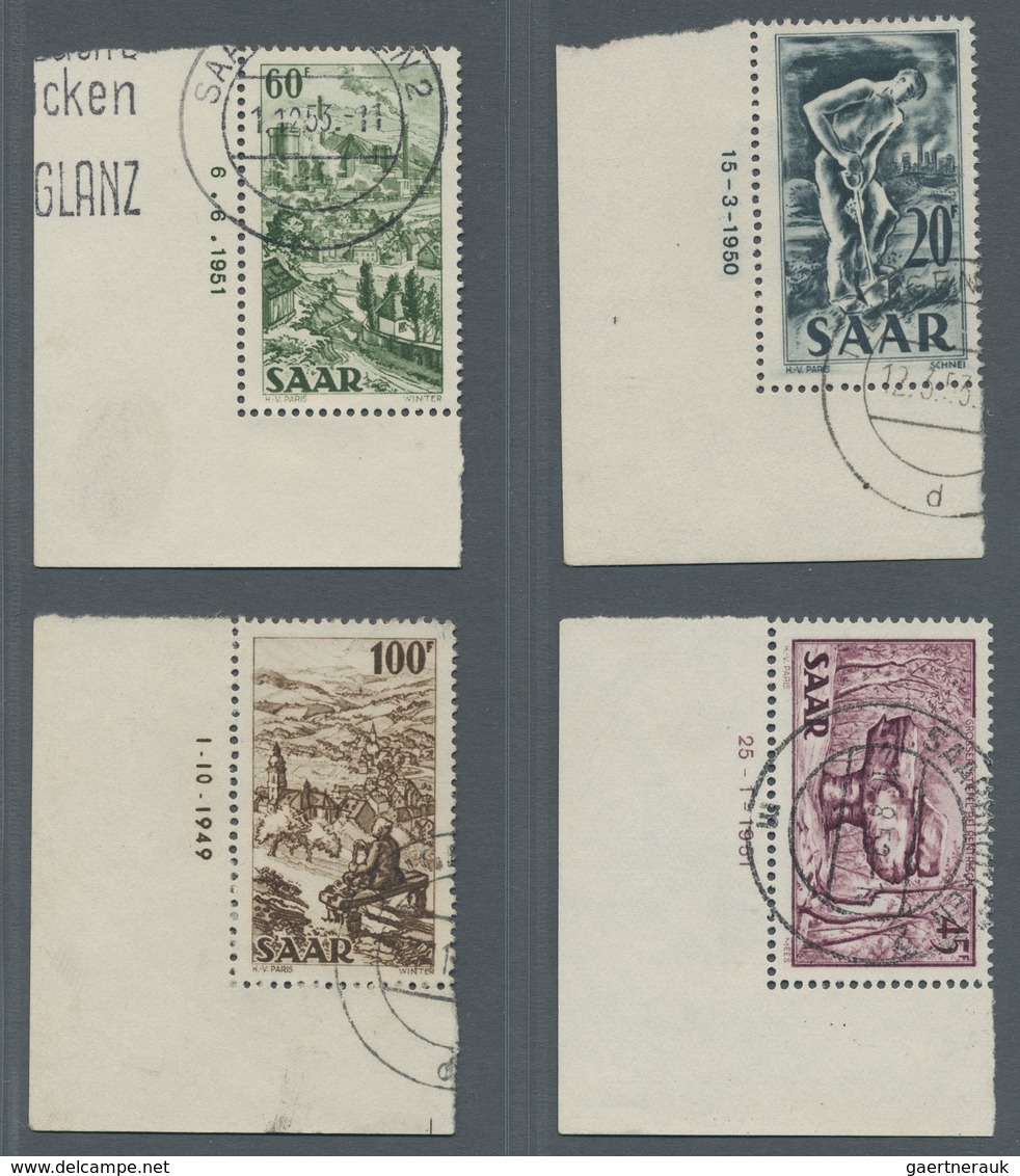 Saarland (1947/56): 1949, "Saar IV" Komplett Je Als Eckrandwert Mit Druckdatum, Gestempelter Satz, T - Unused Stamps