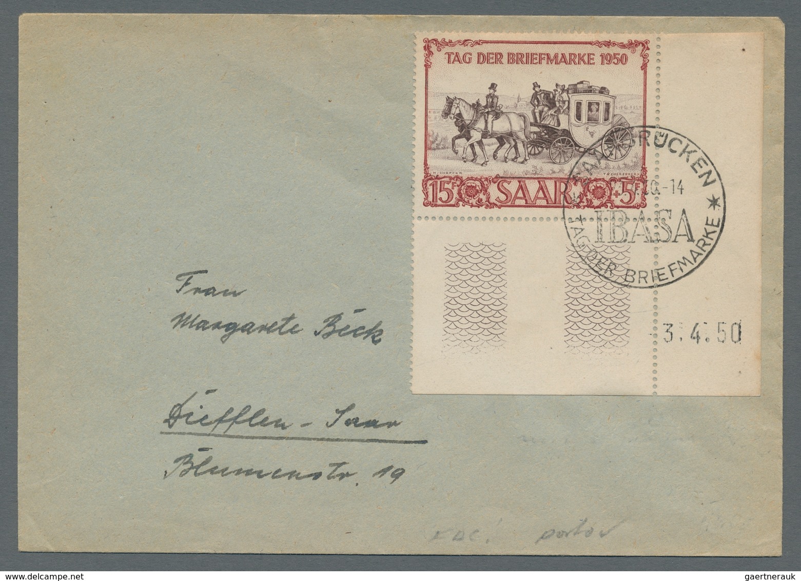 Saarland (1947/56): 1950, "IBASA Mit Druckdatum", Rechte Bogenecke Als Portorichtige EF Mit EEST Nac - Unused Stamps