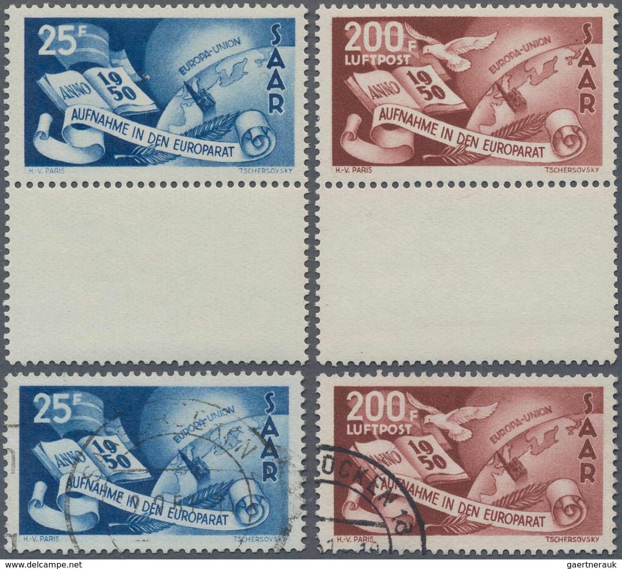 Saarland (1947/56): 1950, Aufnahme In Den Europarat Postfrisch Mit Unten Anhängendem Leerfeld Sowie - Unused Stamps