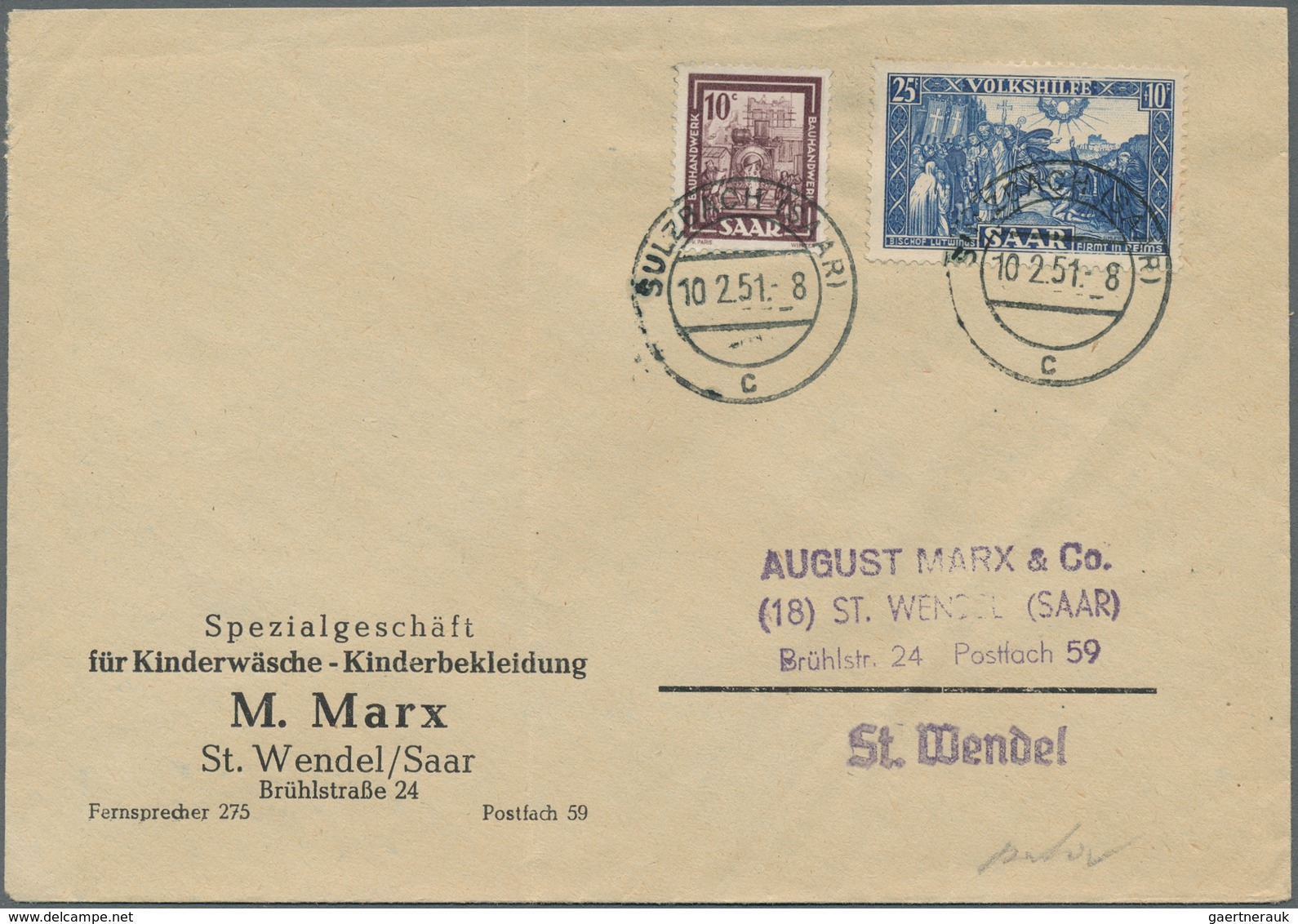 Saarland (1947/56): 1950, "Volkshilfe 1950" weit überkomplett (insgesamt neun Werte) auf neun Belege