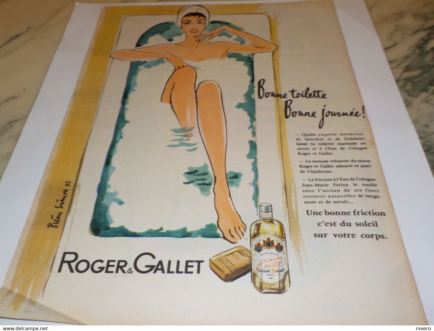 ANCIENNE PUBLICITE EAU DE COLOGNE ROGER+GALLET  1955 - Autres & Non Classés
