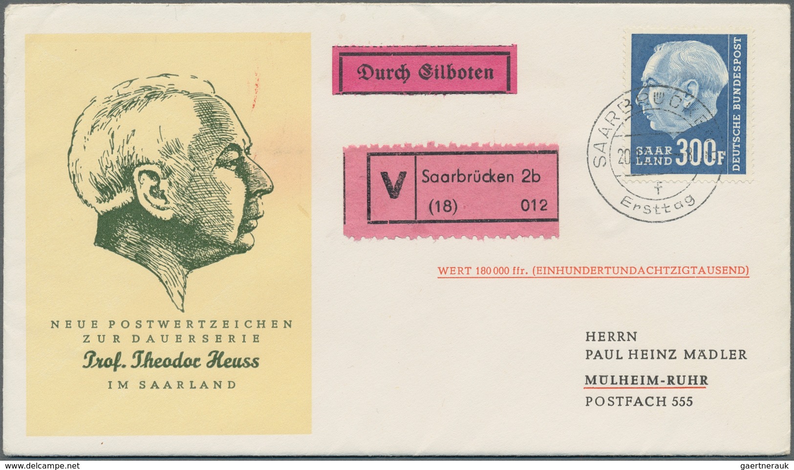 Saarland (1957/59) - OPD Saarbrücken: 1957, "Heuss I Und II"-Partie Von 30 FDC Mit U.a. 3 Kompletten - Gebraucht