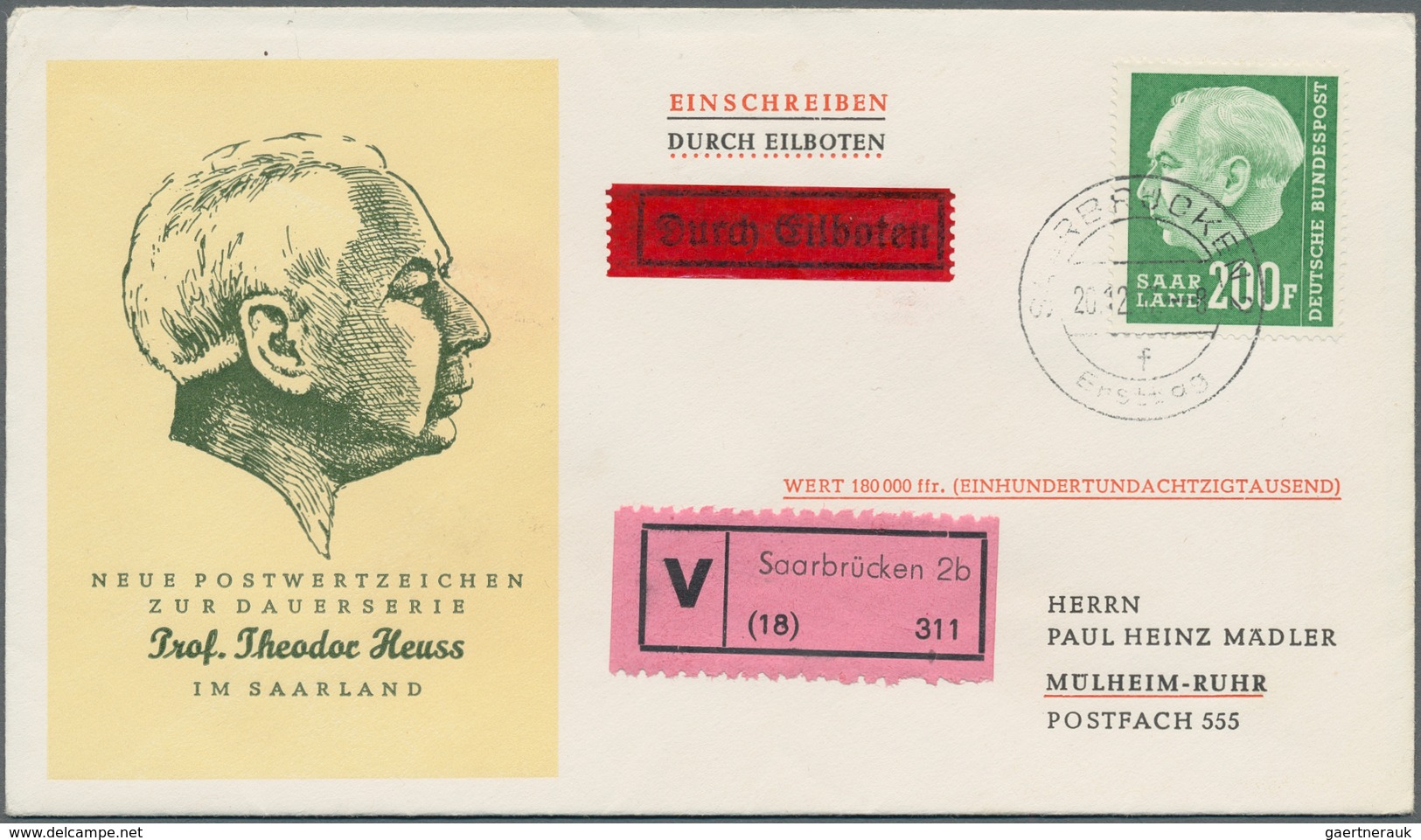 Saarland (1957/59) - OPD Saarbrücken: 1957, "Heuss I Und II"-Partie Von 30 FDC Mit U.a. 3 Kompletten - Gebraucht