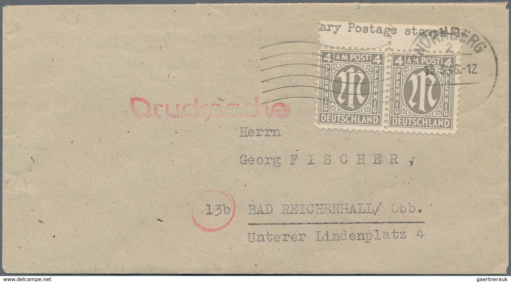 Bizone: 1946. Waggerechtes Paar 4 Pf OR-Feld 3+4 Br I Plattenfehler "stamps" Statt "Stamps" Aus Scha - Autres & Non Classés