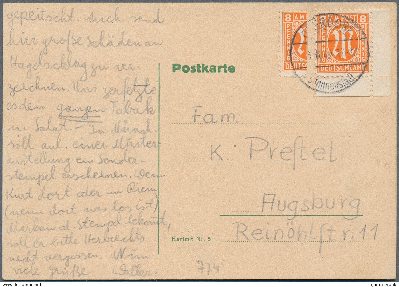 Bizone: 1945, Freimarke AM-Post 8 Pf Und 8 Pf Halbierung (nicht Erlaubt!) AM-Post 4 Pf Mit 4 Pf Halb - Other & Unclassified