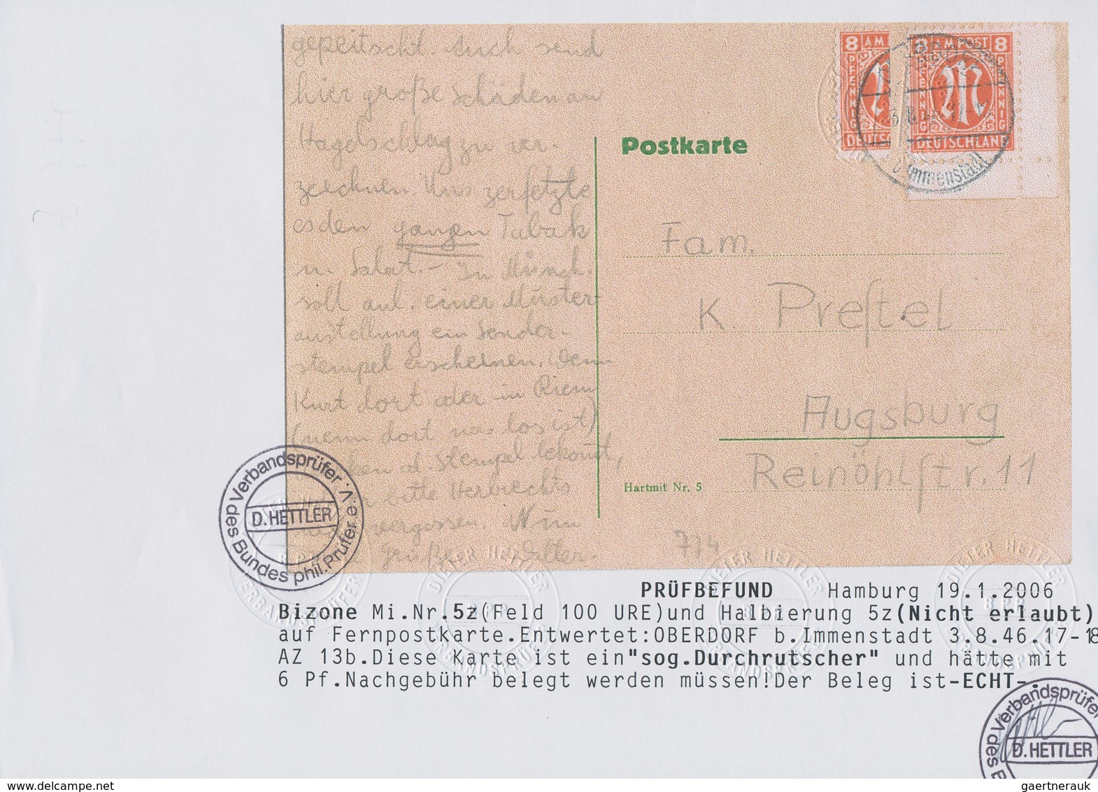 Bizone: 1945, Freimarke AM-Post 8 Pf Und 8 Pf Halbierung (nicht Erlaubt!) AM-Post 4 Pf Mit 4 Pf Halb - Other & Unclassified