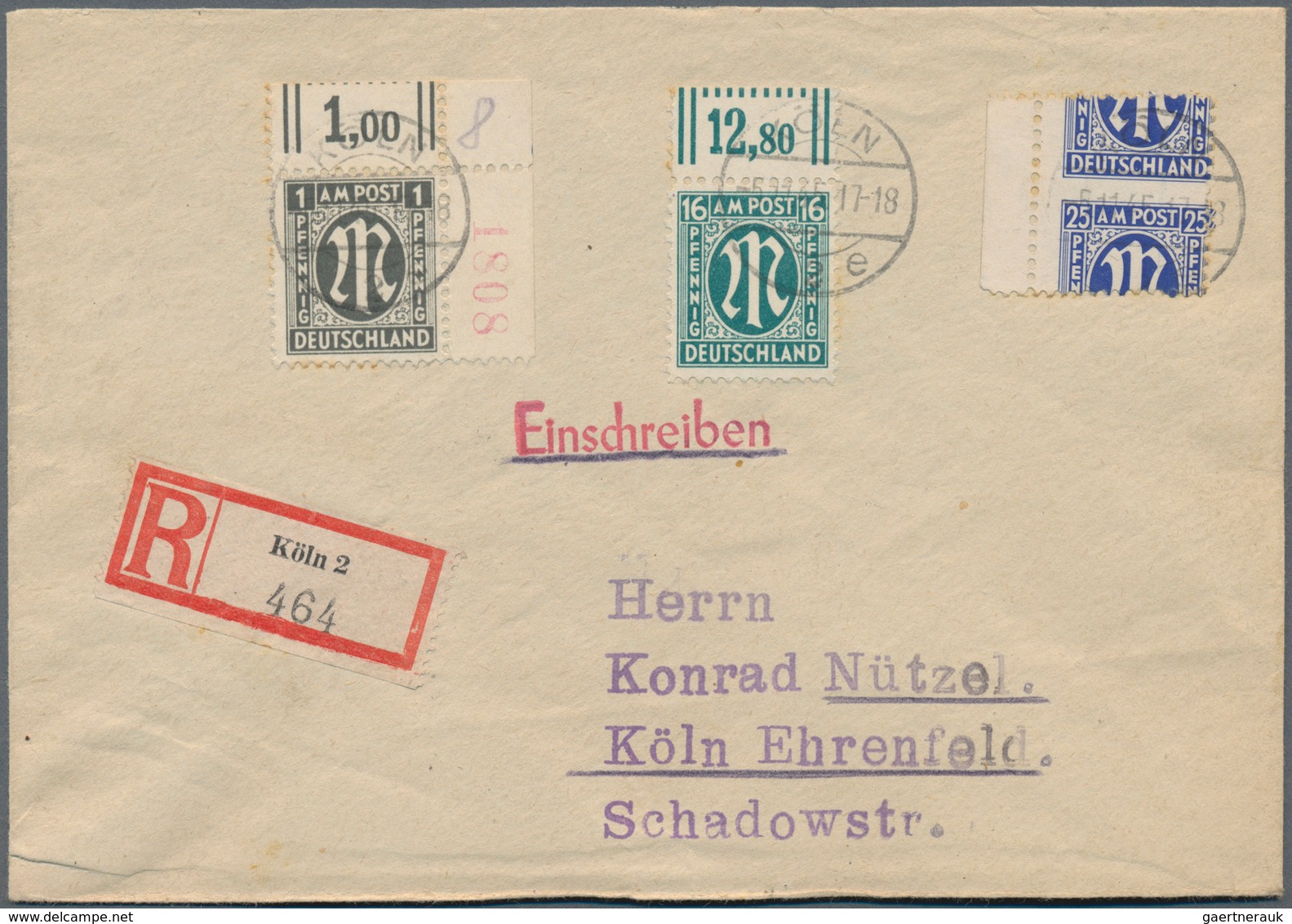 Bizone: 1945, 1 Pf AM-Post, Gez. L 11 1/2, Eckrandstück Mit 4-stelliger Bogenzähl-Nr.1808, Zusammen - Other & Unclassified