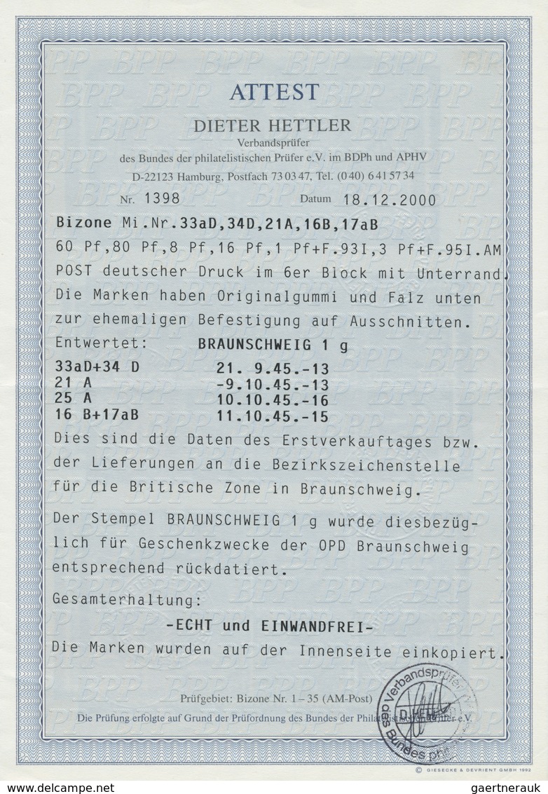 Bizone: 1945, AM-Post 8 Pf Rotorange Deutscher Druck Im Senkrechten 6er-Block Vom Bogenunterrand Mit - Sonstige & Ohne Zuordnung