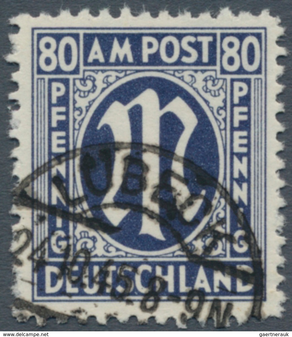 Bizone: 1945, AM-Post Deutscher Druck 80 Pfg. Schwarzultramarin, Gezähnt L 11:11½, Sauber Zeitgerech - Sonstige & Ohne Zuordnung