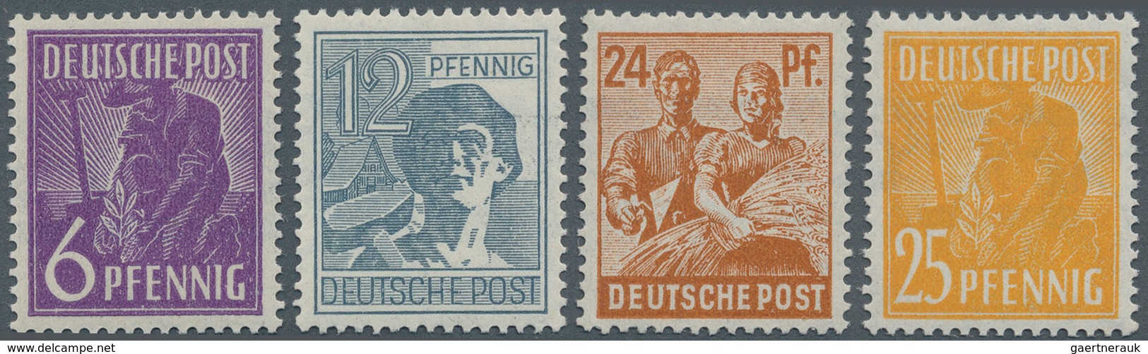Bizone: 1948, 6, 12, 24 Und 25 Pf Arbeiter Mit Bandaufdruck Auf Der GUMMISEITE, Tadellos Postfrisch, - Autres & Non Classés