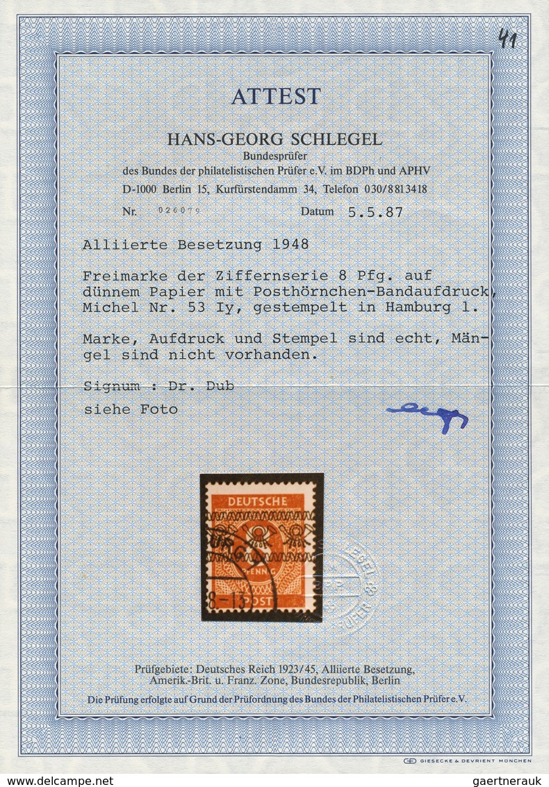 Bizone: 1948, 8 Pfg Band/Ziffer Auf Dünnem Papier Mit Klarem Teilstempel HAMBURG 1 In Einwandfreier - Sonstige & Ohne Zuordnung