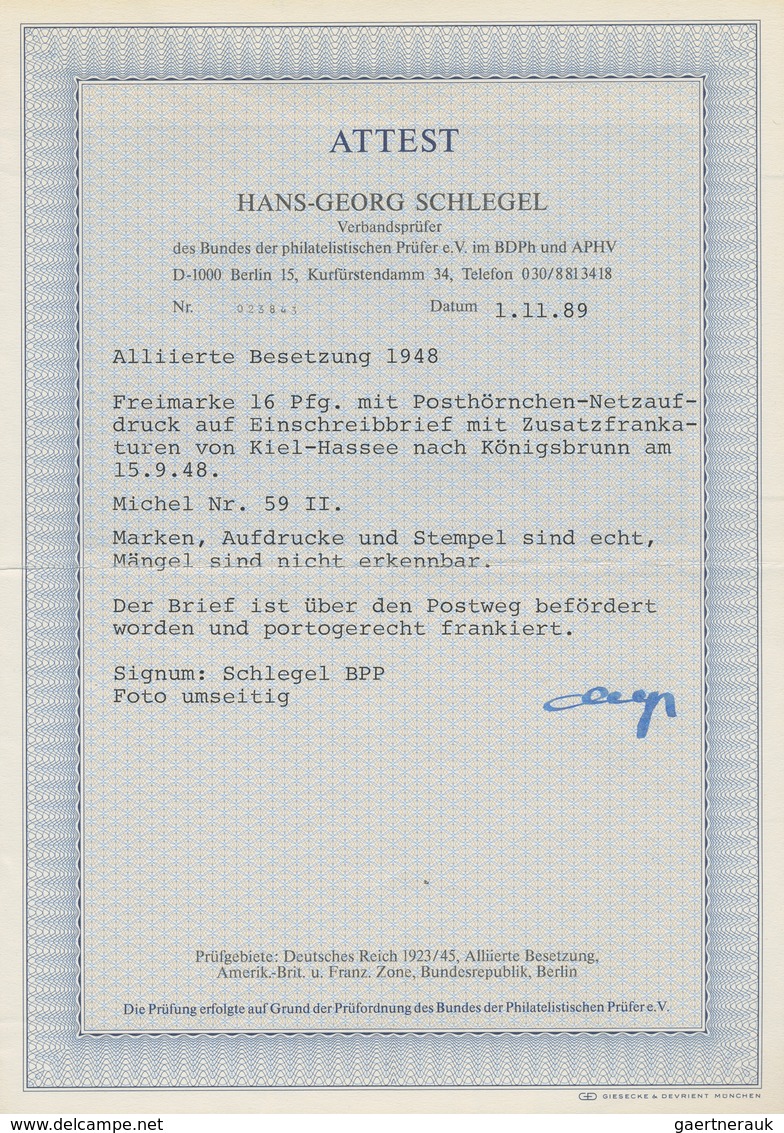 Bizone: 1948, Freimarke 16 Pf Mit Netzaufdruck Und Zusatzfrankatur Auf Portogerechtem R-Brief Von "K - Other & Unclassified