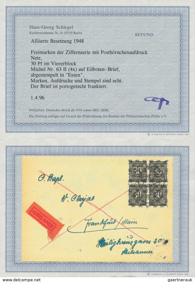 Bizone: 1948, 30 Pf. Ziffern Im Viererblock Mit Netzüberdruck Auf Portogerechtem Eilboten-Brief Ab E - Other & Unclassified