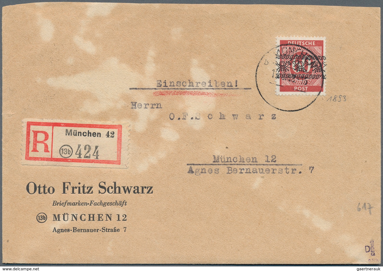 Bizone: 1948, 60 Pfg Ziffer Mit Bandaufdruck Als EF Auf Portorichtigem R-Ortsbrief Am 19.9.48 In Mün - Other & Unclassified